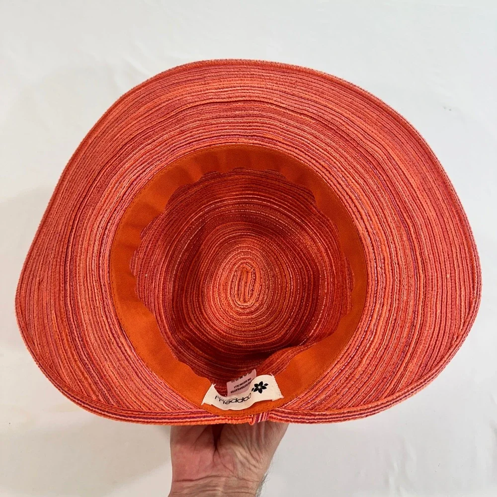 Cappelli Straworld Sun Hat Womens Coral Woven Seashell Beaded Wide Brim Beach